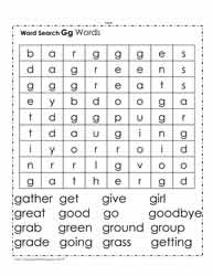 Words Beginning with G Wordsearch